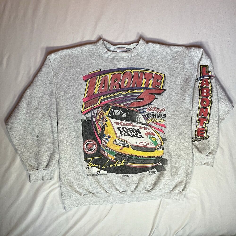 VTG Terry Labonte Sweatshirt Men XL Kellogs Spellout NASCAR 90s Tultex USA Made